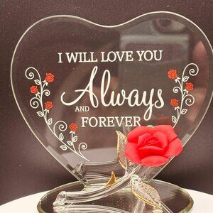 Always and Forever Rose Glass Figurine on Mirror Romantic Love Gift Decor